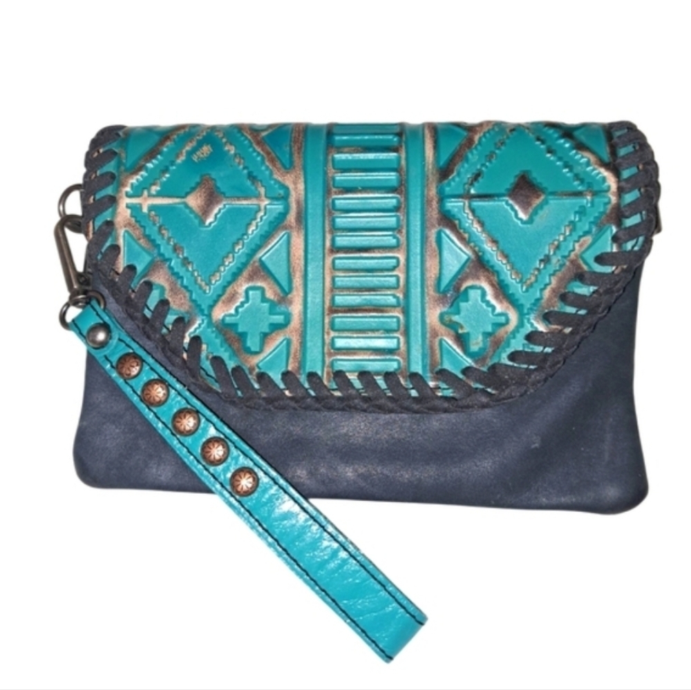 Montana West Green and Black Leather Clutch Wristlet - Picture 9 of 10